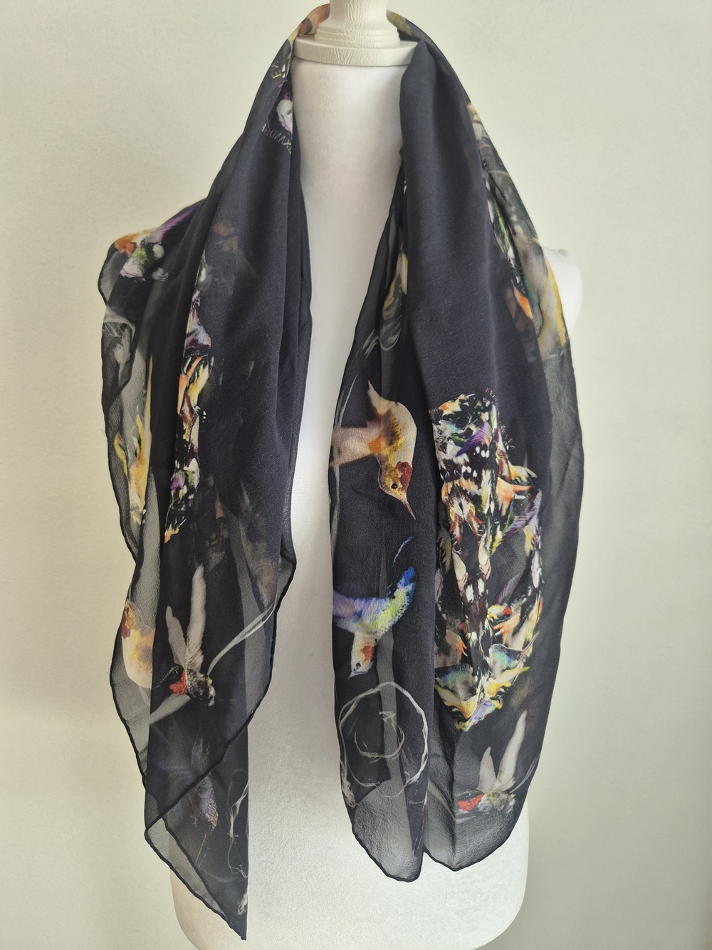 Alexander McQueen Humming Bird Print Silk Chiffon Scarf - Women Accessories